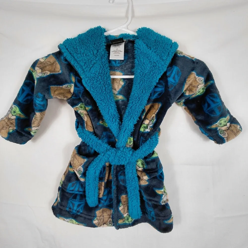 Kids Star Wars Bathrobe 2T Mandalorian Baby Yoda Fleece‎ Plush Robe Hooded Grogu